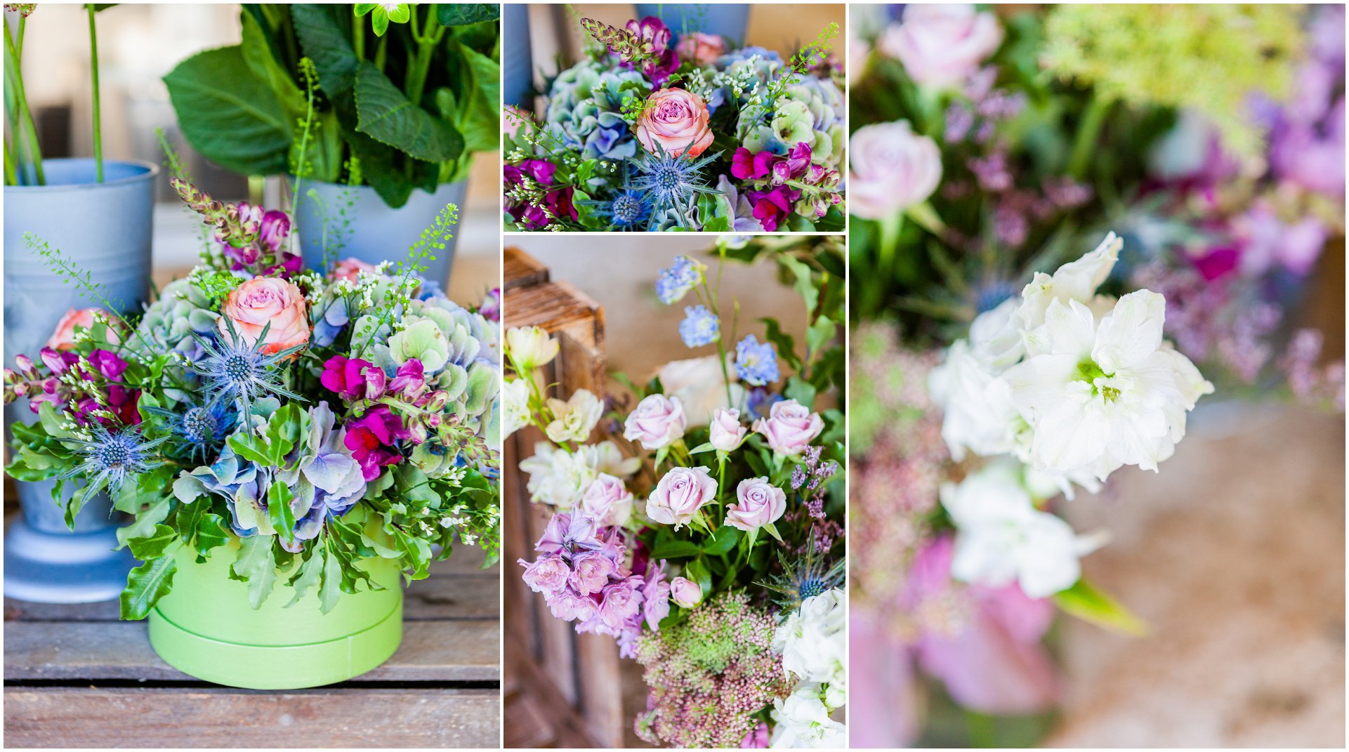 Close up of floral arrangements by Blooms by Julie. Images by London brand photographer AKP Branding Stories