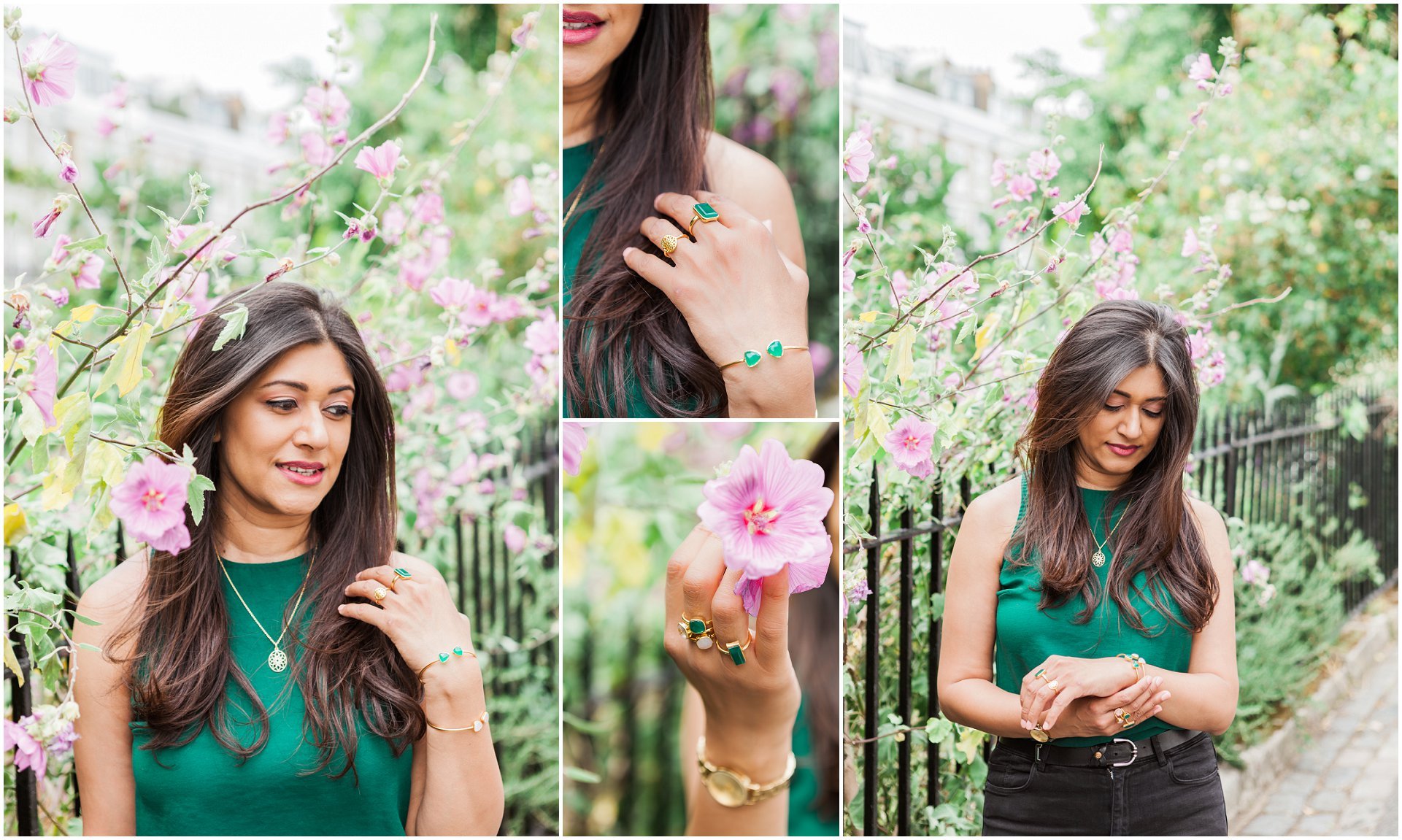 Summer brand shoot of Jewellery brand designer in West London. Close up of female wearing jewellery. Images by London brand photographer AKP Branding Stories