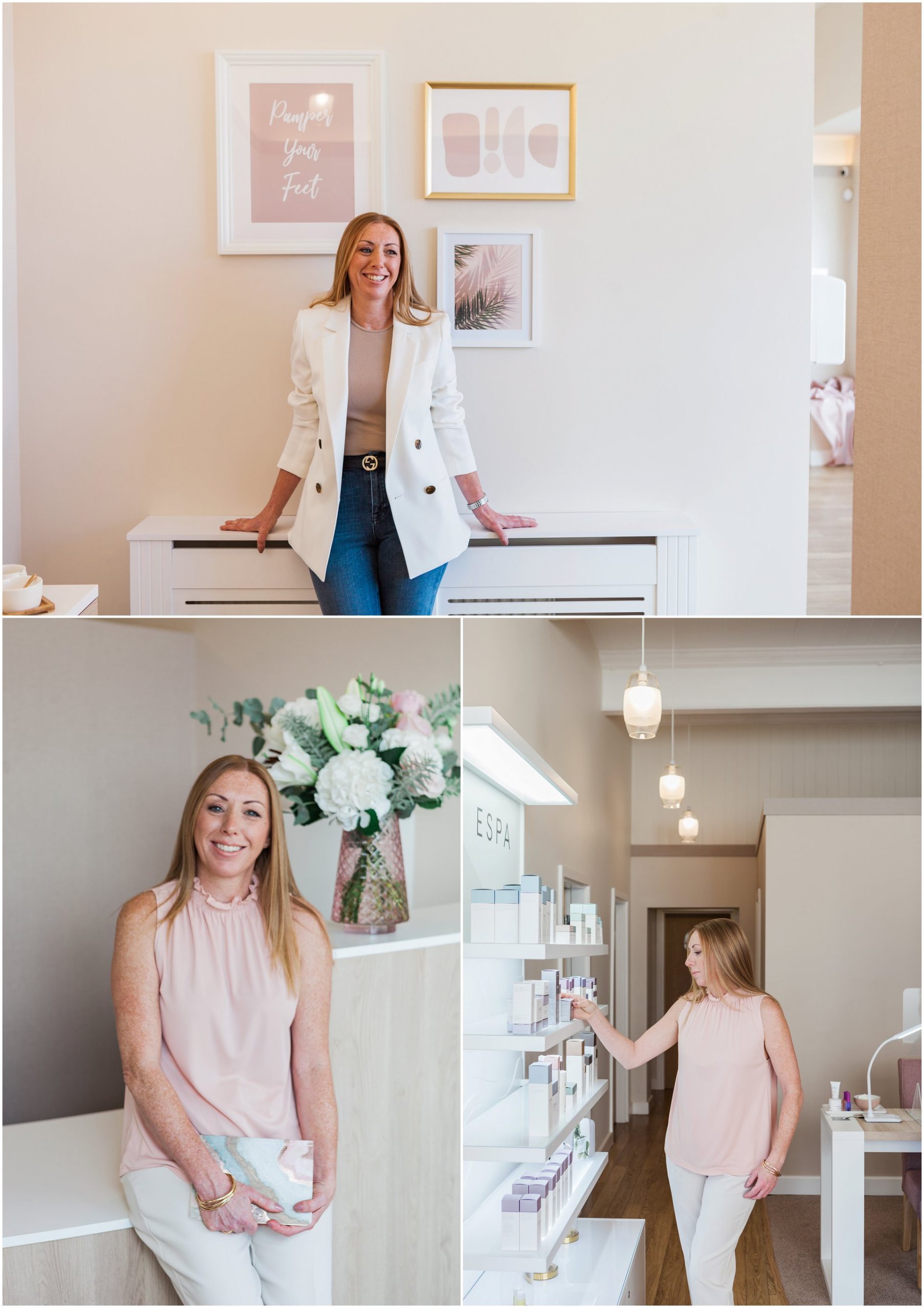 Beauty salon owner Nickie photographed in her salon. Beauty business owner brand shoot. Images by London brand photographer AKP Branding Stories