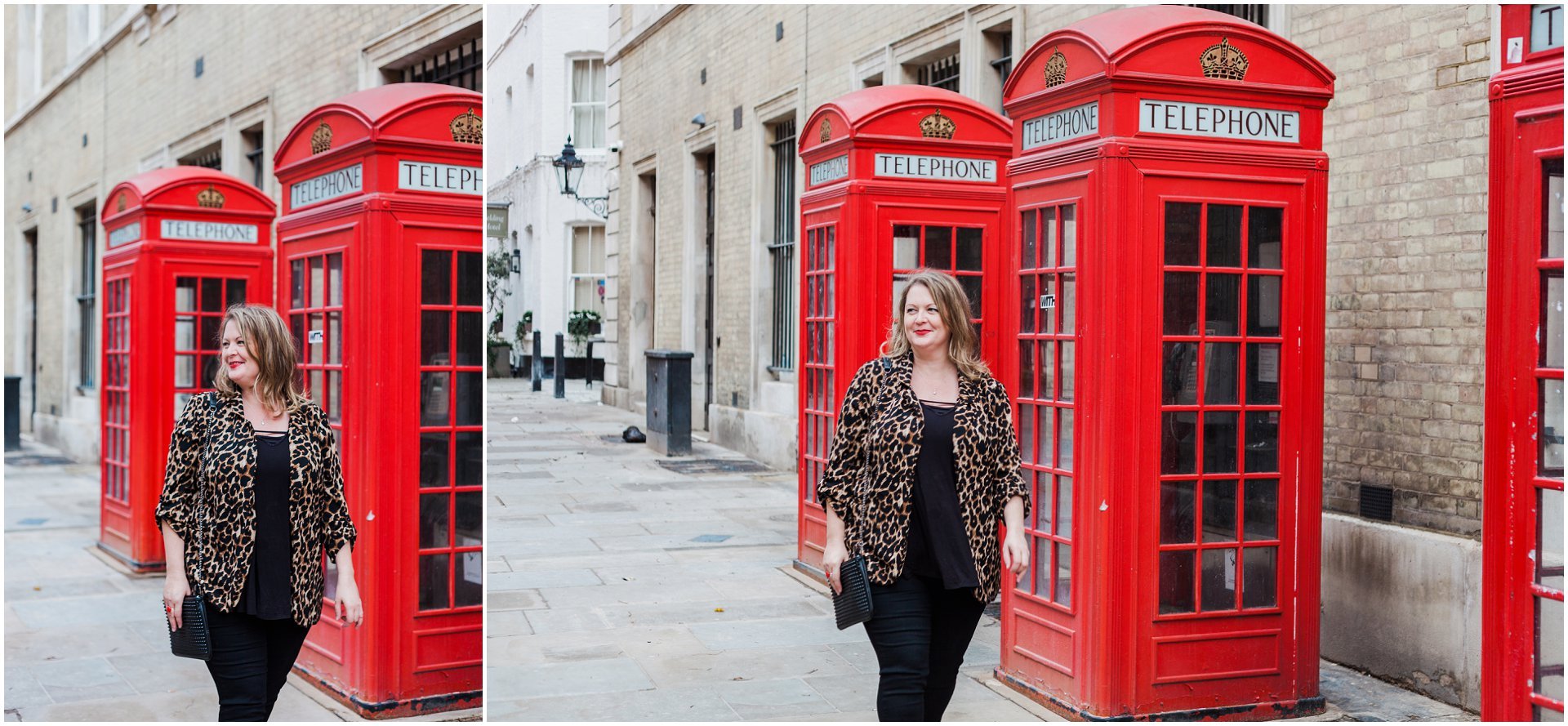 Claire Louise Branding on her London brand shoot near the Covent Garden red phone boxes. Images by London brand photographer AKP Branding Stories