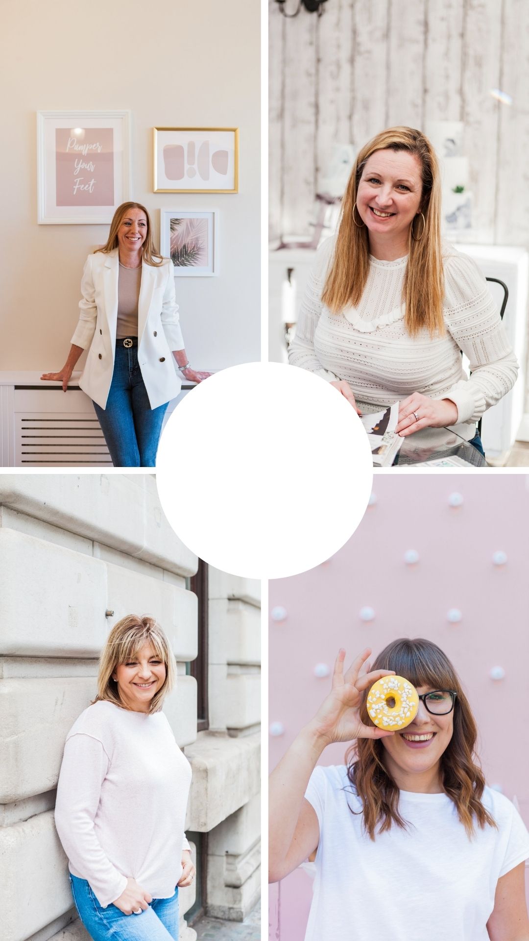 4 images of ladies wearing white for their brand shoot. images by London brand photographer AKP branding stories