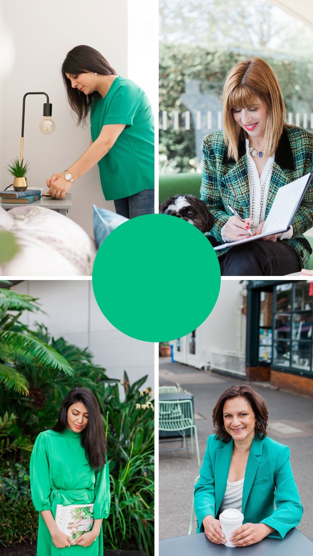 4 images of ladies wearing green for their brand shoot. images by London brand photographer AKP branding stories