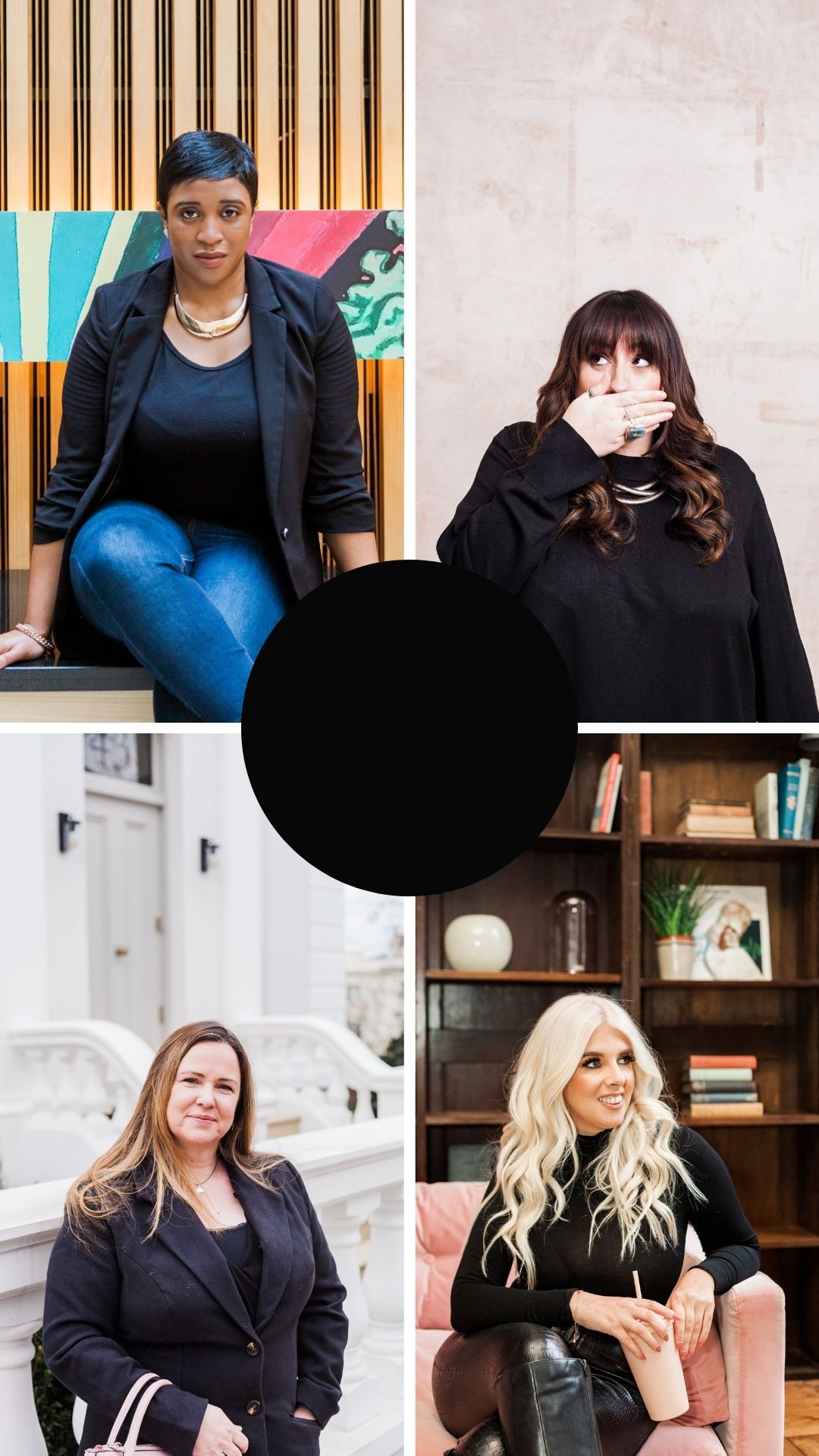 4 images of ladies wearing black for their brand shoot. images by London brand photographer AKP branding stories