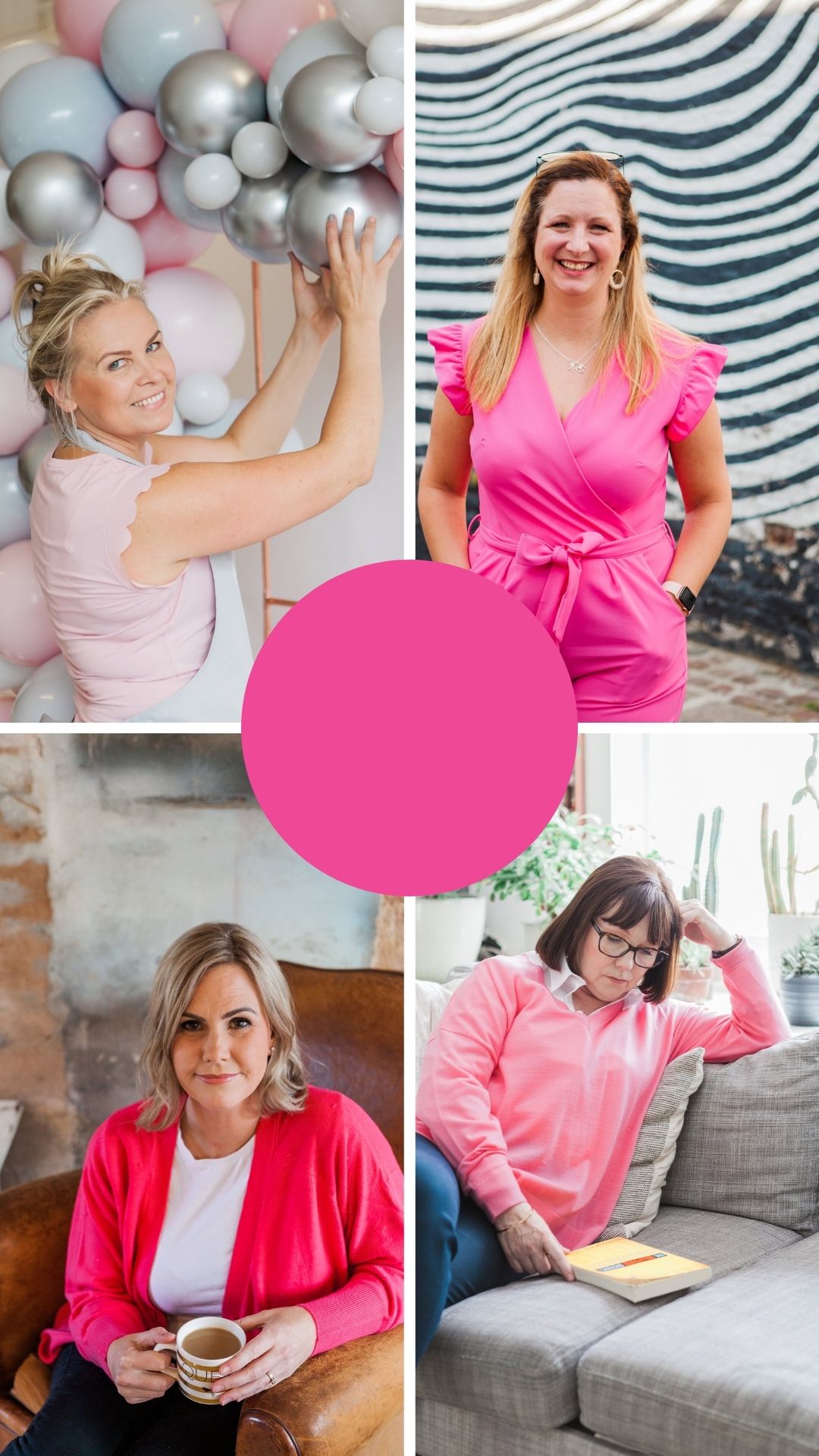 4 images of ladies wearing pink for their brand shoot. images by London brand photographer AKP branding stories