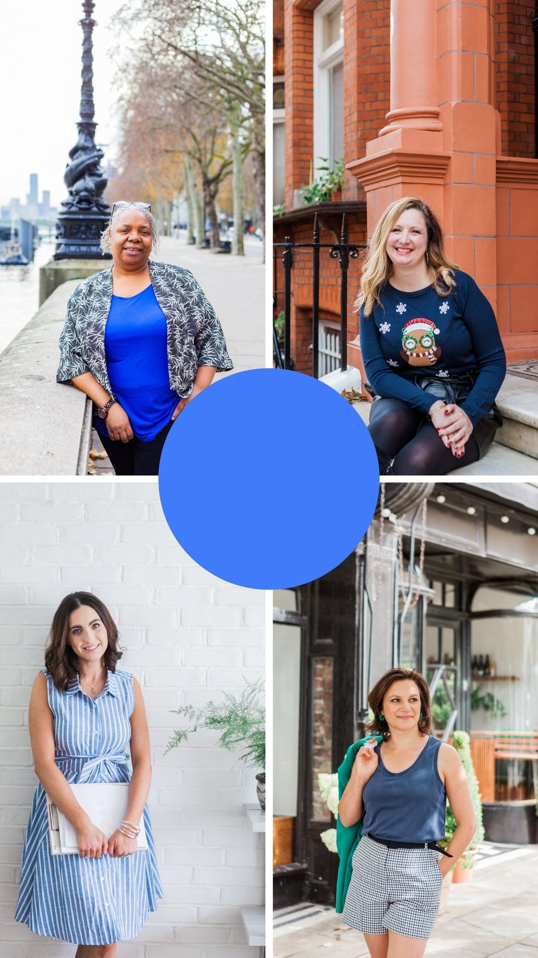 4 images of ladies wearing blue for their brand shoot. images by London brand photographer AKP branding stories