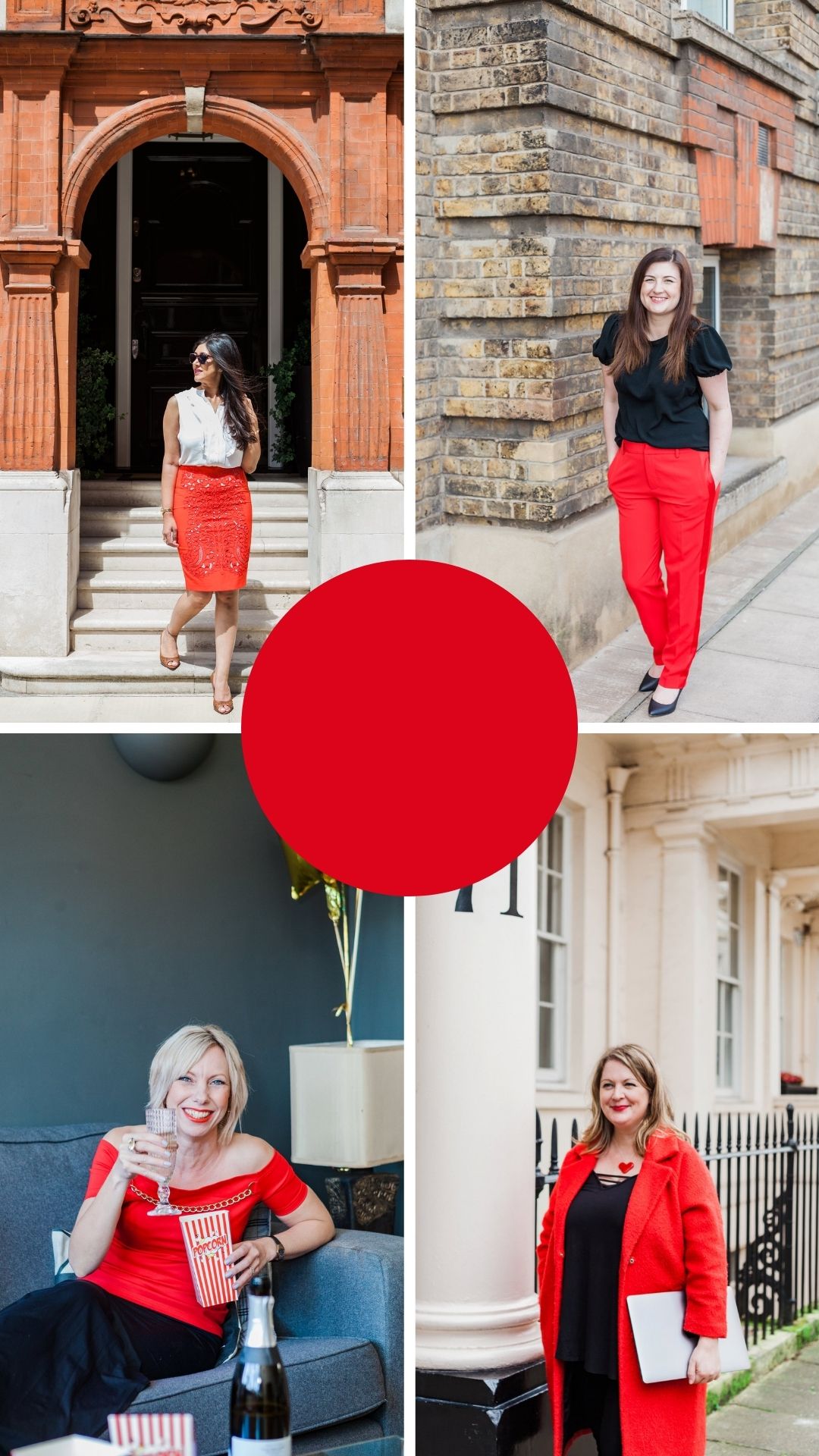 4 images of ladies wearing red for their brand shoot. images by London brand photographer AKP branding stories