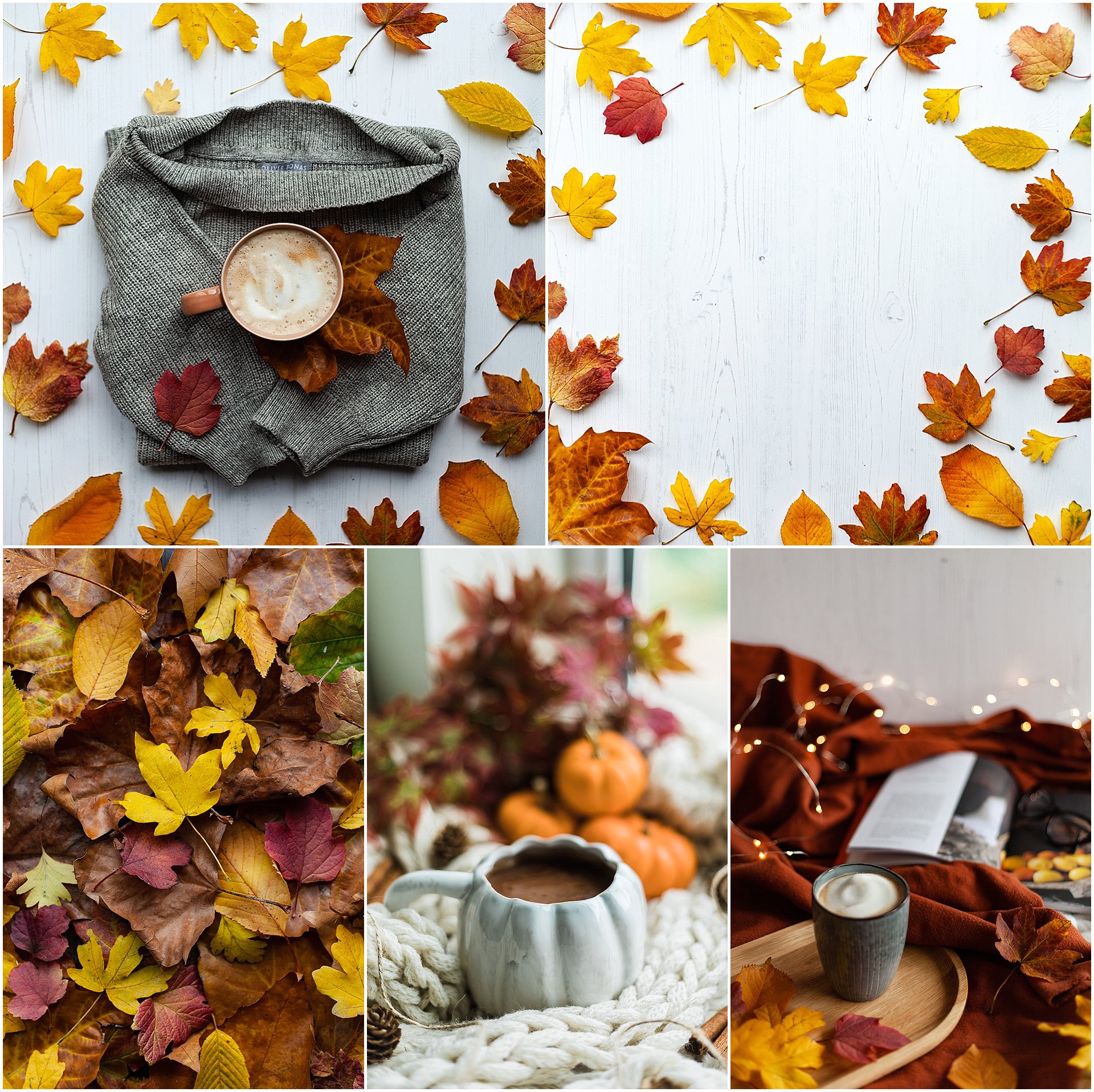 Autumnal stock images of coffees, leaves and knitted jumpers by London brand photographer AKP Branding Stories