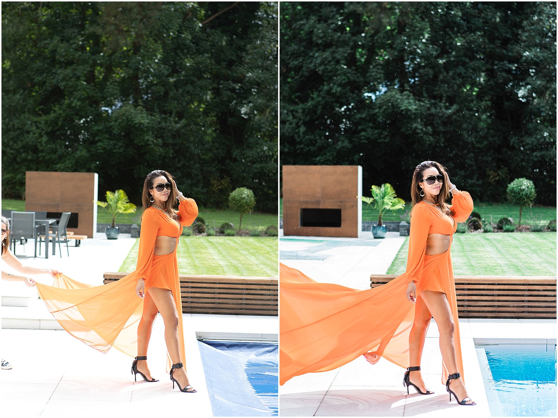 An example of using AI in your brand photography business, photoshopAI has removed the furniture in the background, added volume to the skirt and added pool water to the pool. Images by AKP Branding Stories